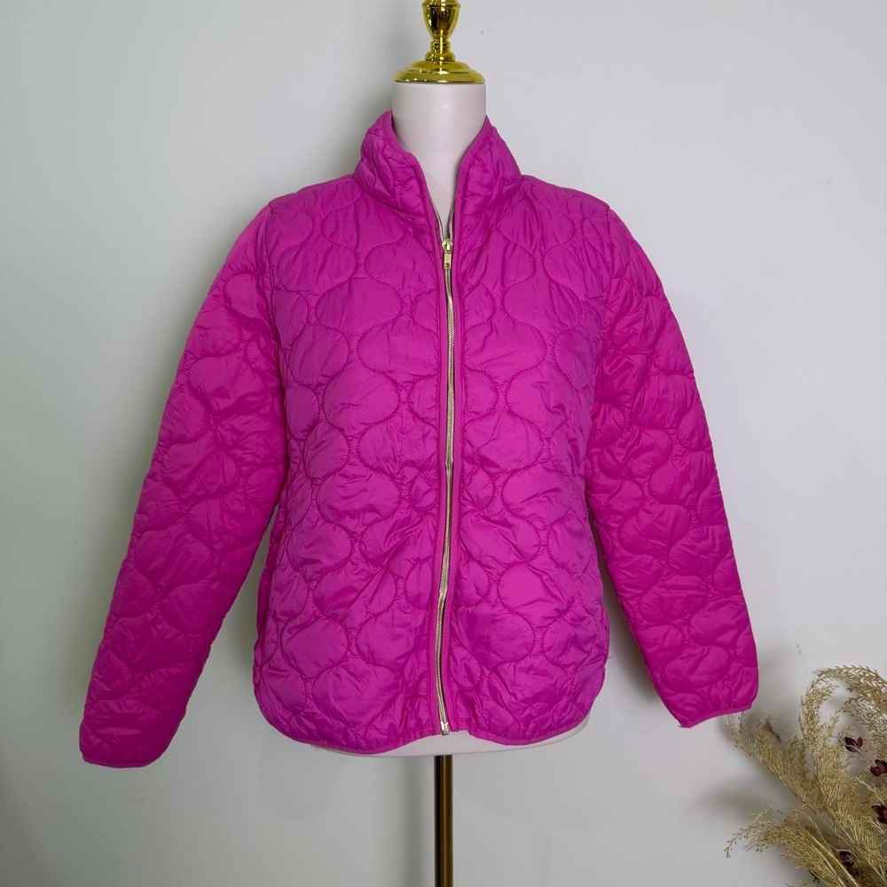 Gottex Size Large Hot Pink Quilted Stitch Puffer Winter Jacket